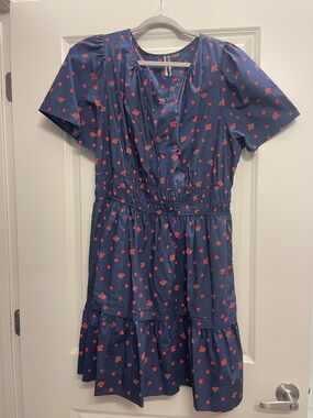 Anthropologie Somerset Navy Blue Strawberry Print Mini Dress